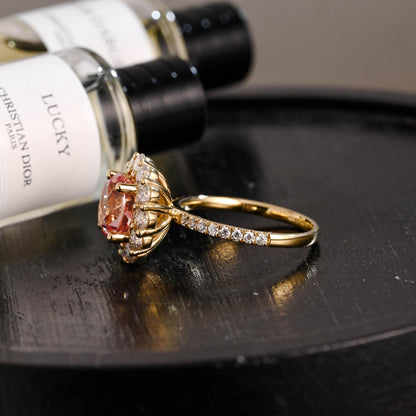 Solid Gold Round Cut Pink Sapphire Engagement Ring, Anniversary Gift Birthday Gift for Women Wife