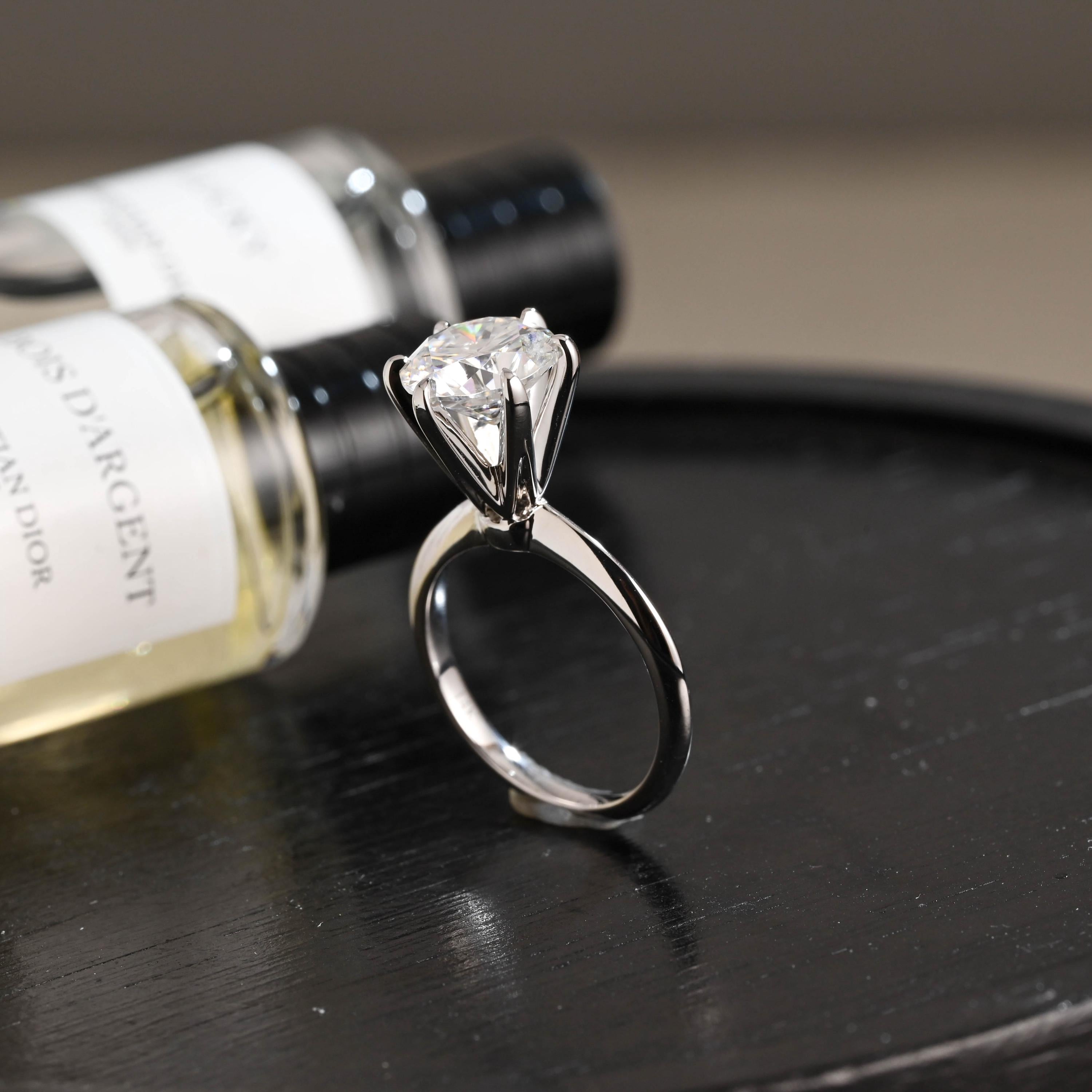 Solid Gold High Setting Round Moissanite Engagement Ring, Anniversary Gift Birthday Gift for Wife
