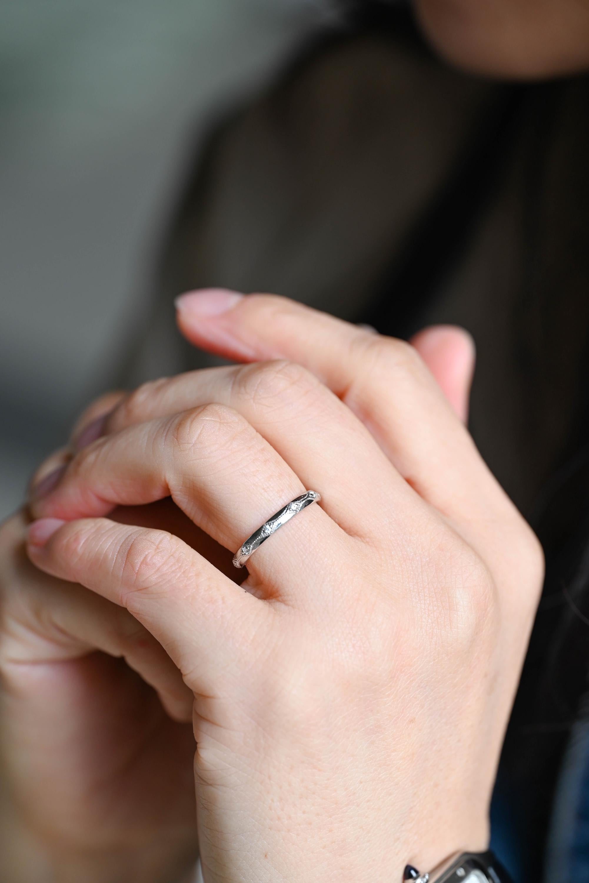 Solid Gold Moissanite Wedding Band, Round Cut Matching Ring