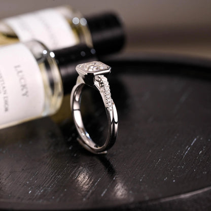 Solid Gold Asscher Cut Moissanite Engagement Ring, Anniversary Gift Birthday Gift for Women Wife