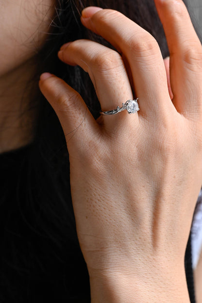 Branch Design Solid Gold Round Cut Moissanite Engagement Ring, Promise Ring, Wedding Ring
