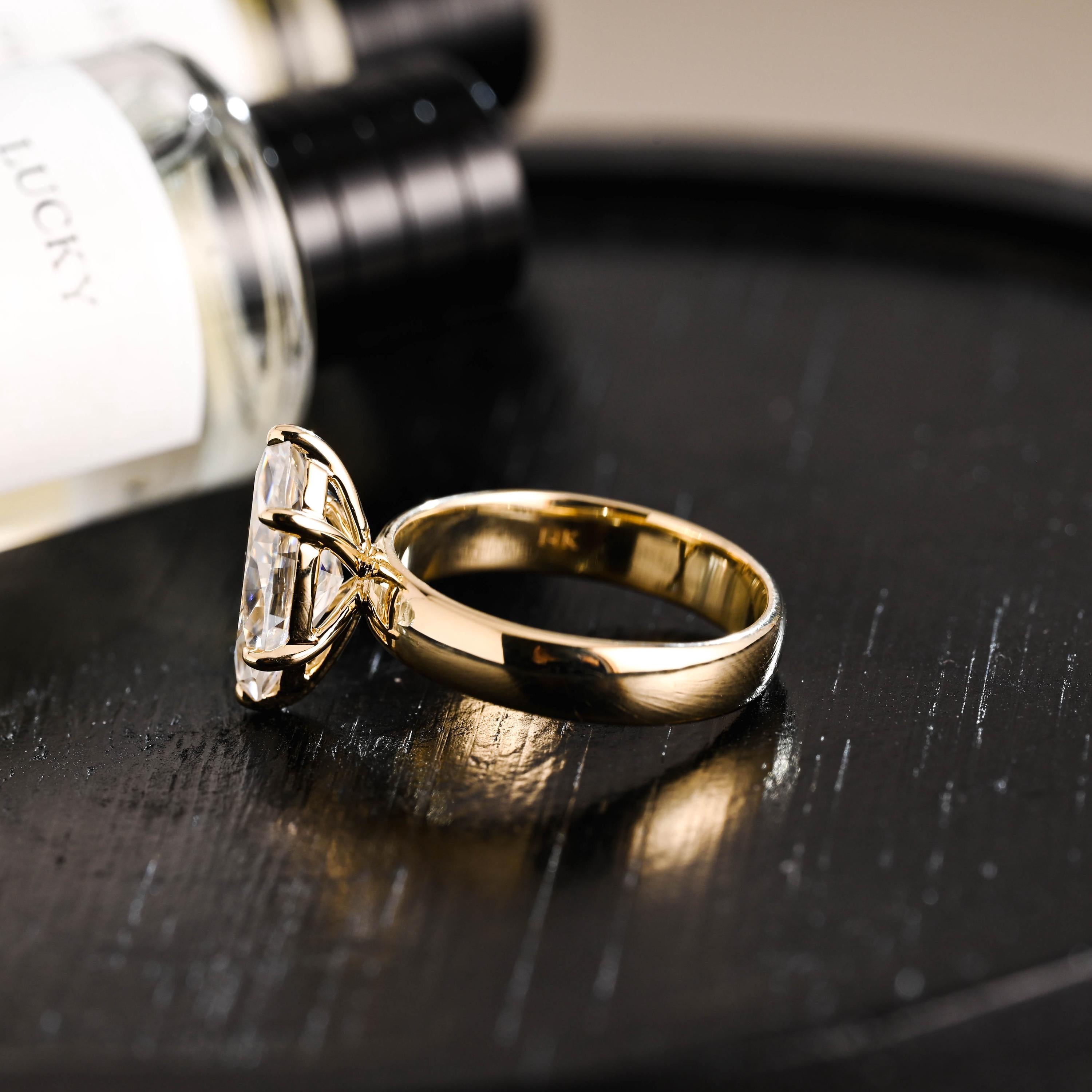 Solid Gold Marquise Moissanite Engagement Ring, 4mm Width Anniversary Ring