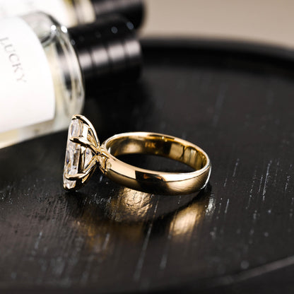 Solid Gold Marquise Moissanite Engagement Ring, 4mm Width Anniversary Ring