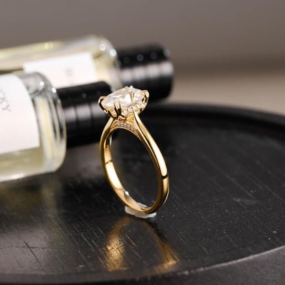 Hidden Halo Elongated Cushion Moissanite Engagement Ring, Solid Gold Proposal Ring, Promise Ring, Wedding Ring, Anniversary Gift for Women