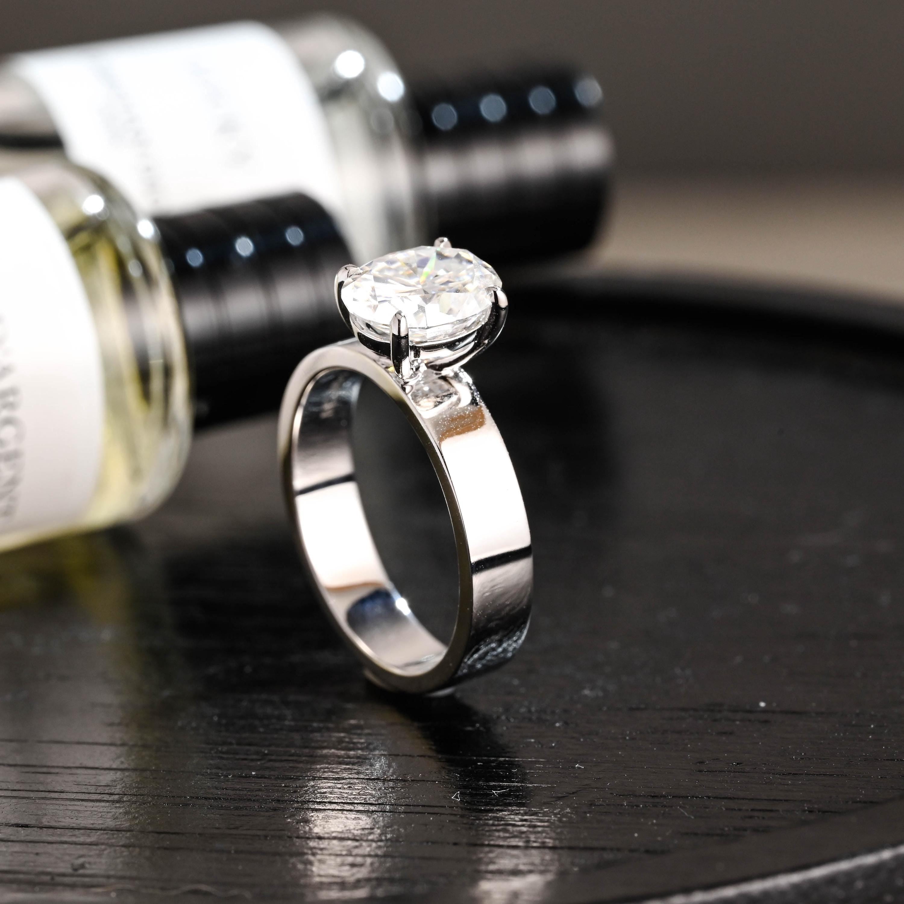 Solid Gold Oval Cut Solitaire Moissanite Engagement Ring, Anniversary Gift Birthday Gift for Women