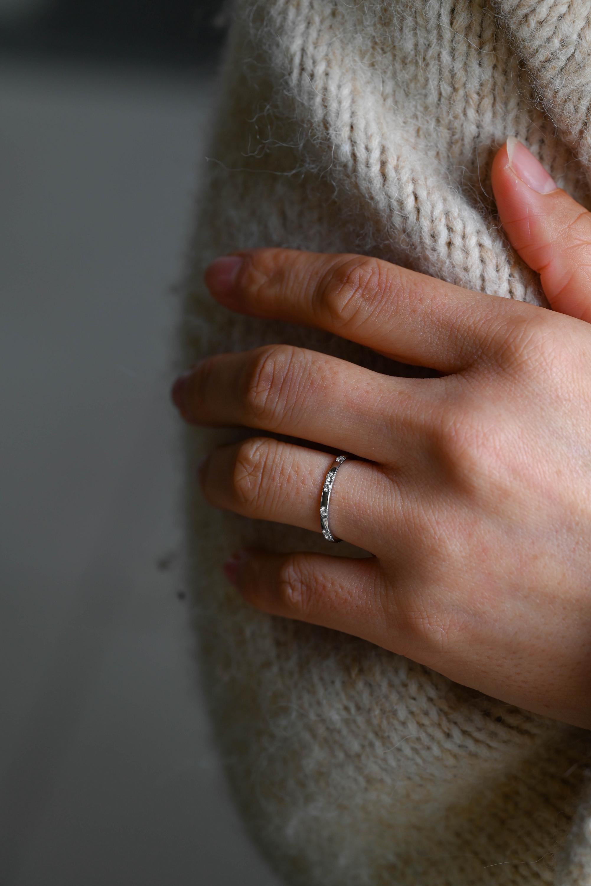 Solid Gold Round Cut Moissanite Wedding Band, Matching Ring