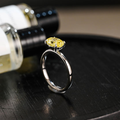 Solid Gold Oval Cut Solitaire Yellow Moissanite Engagement Ring, Gift for Women