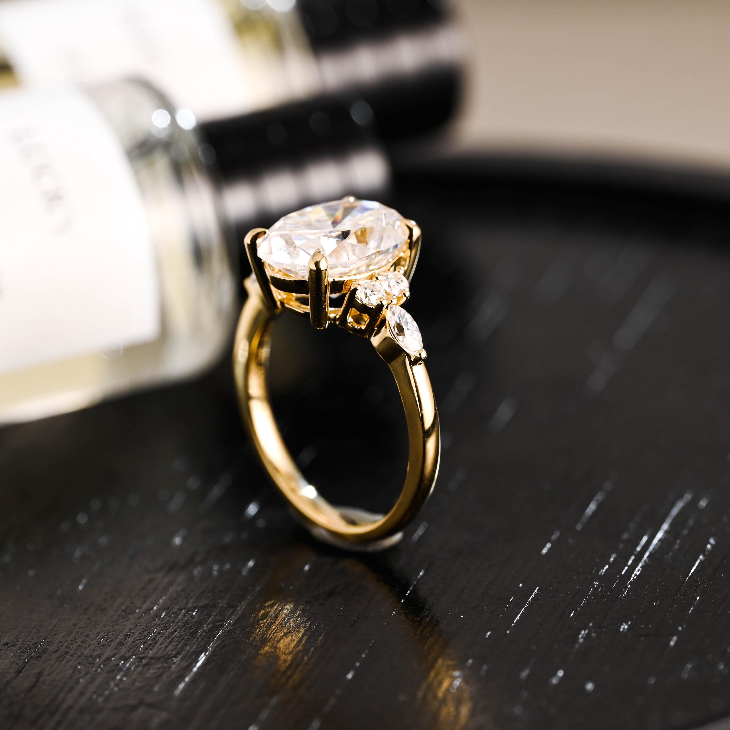 Solid Gold Oval Cut Moissanite Engagement Ring, Anniversary Gift for Women