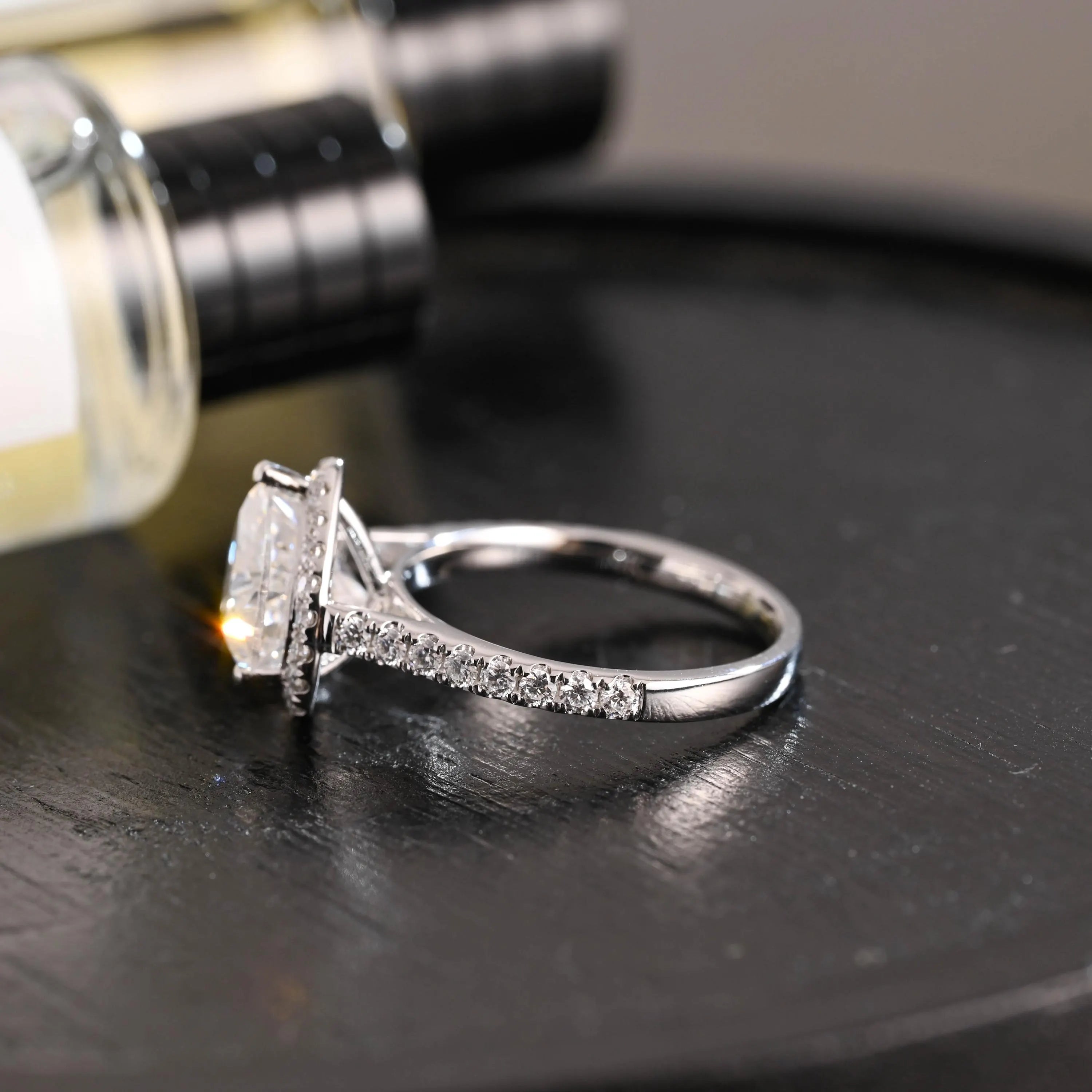 Solid Gold Heart Cut Moissanite Engagement Ring, Half Pave Band Ring Proposal Ring, Promise Ring, Wedding Ring