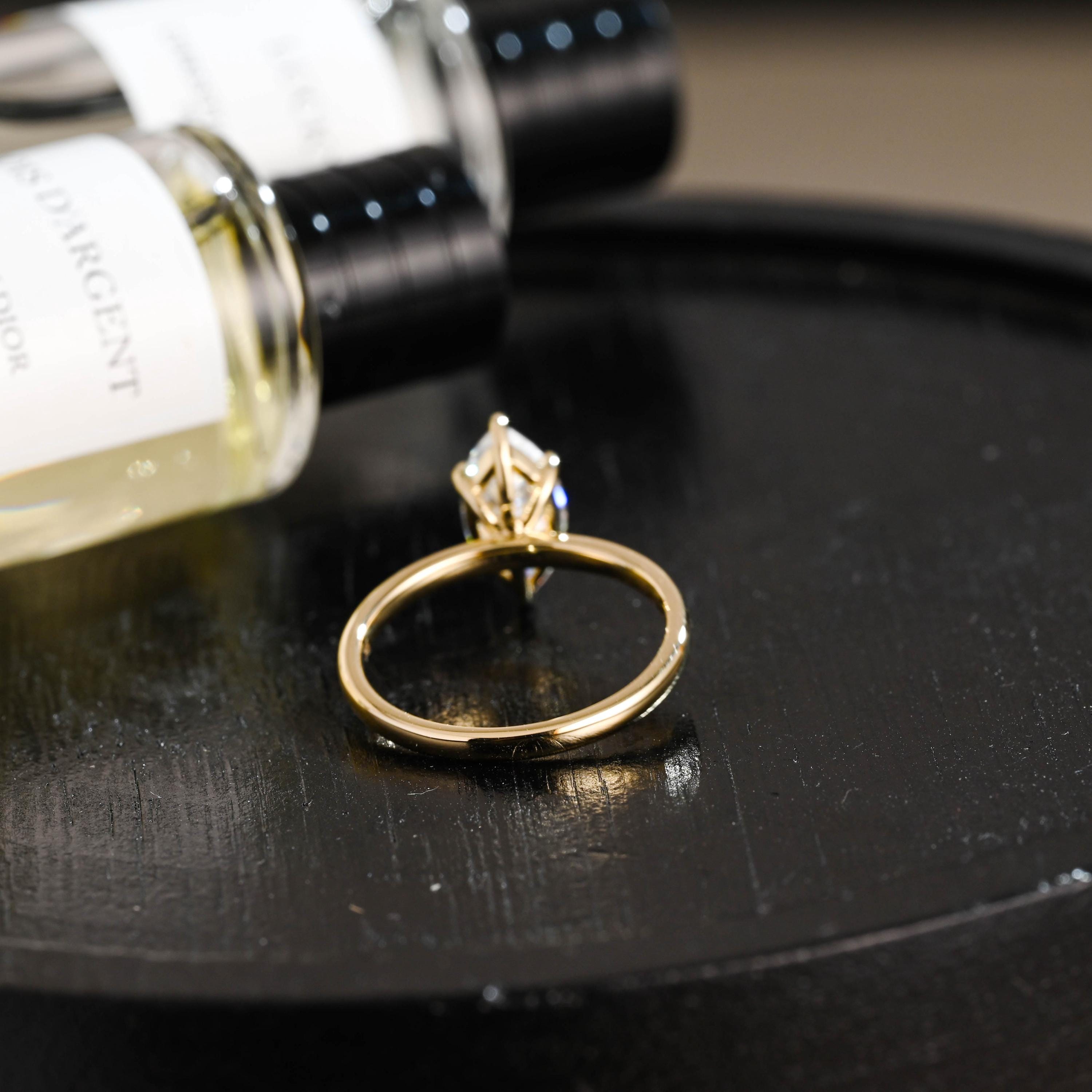 Solid Gold Marquise Cut Moissanite Engagement Ring, Anniversary Ring