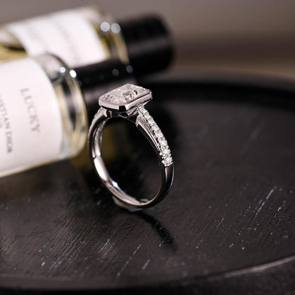 Solid Gold Emerald Cut Moissanite Engagement Ring, Proposal Ring, Promise Ring, Wedding Ring, Anniversary Gift Birthday Gift for Women Wife