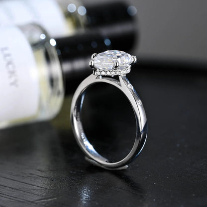 Solid Gold Hidden Halo Pear Moissanite Engagement Ring, Anniversary Gift Birthday Gift for Women