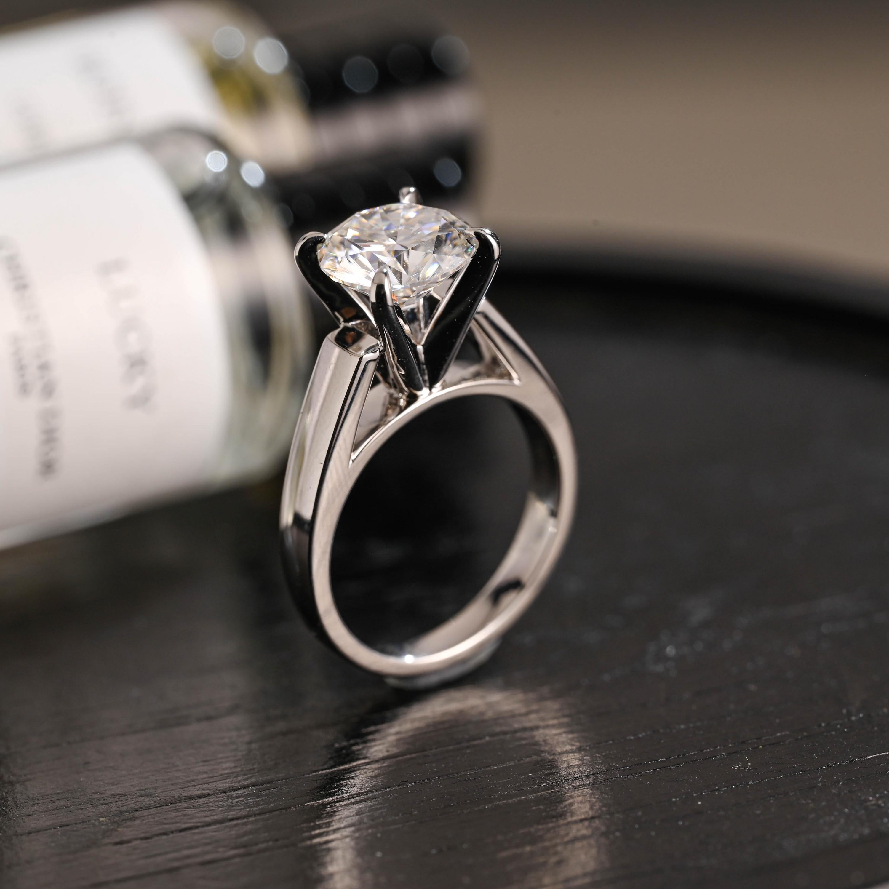 Solid Gold Round Cut Moissanite Engagement Ring, Proposal Ring, Birthday Gift for Women Wife