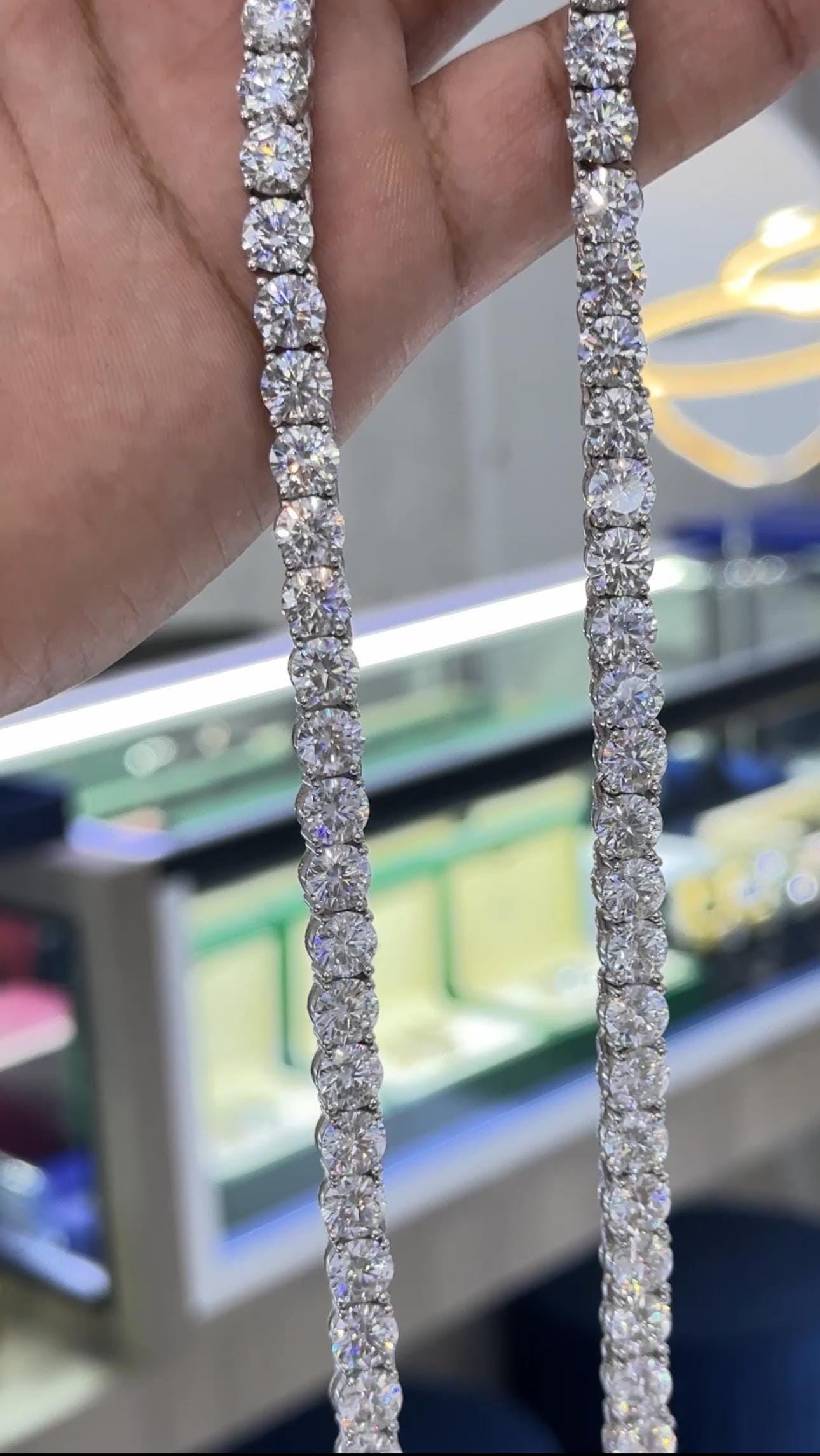 VVS1 Moissanite Diamond Tennis Chain Necklace, 925 Sterling Silver, Tennis Bracelet, Diamond Tennis Necklace, 5mm , 6mm , 7mm, 8mm Width