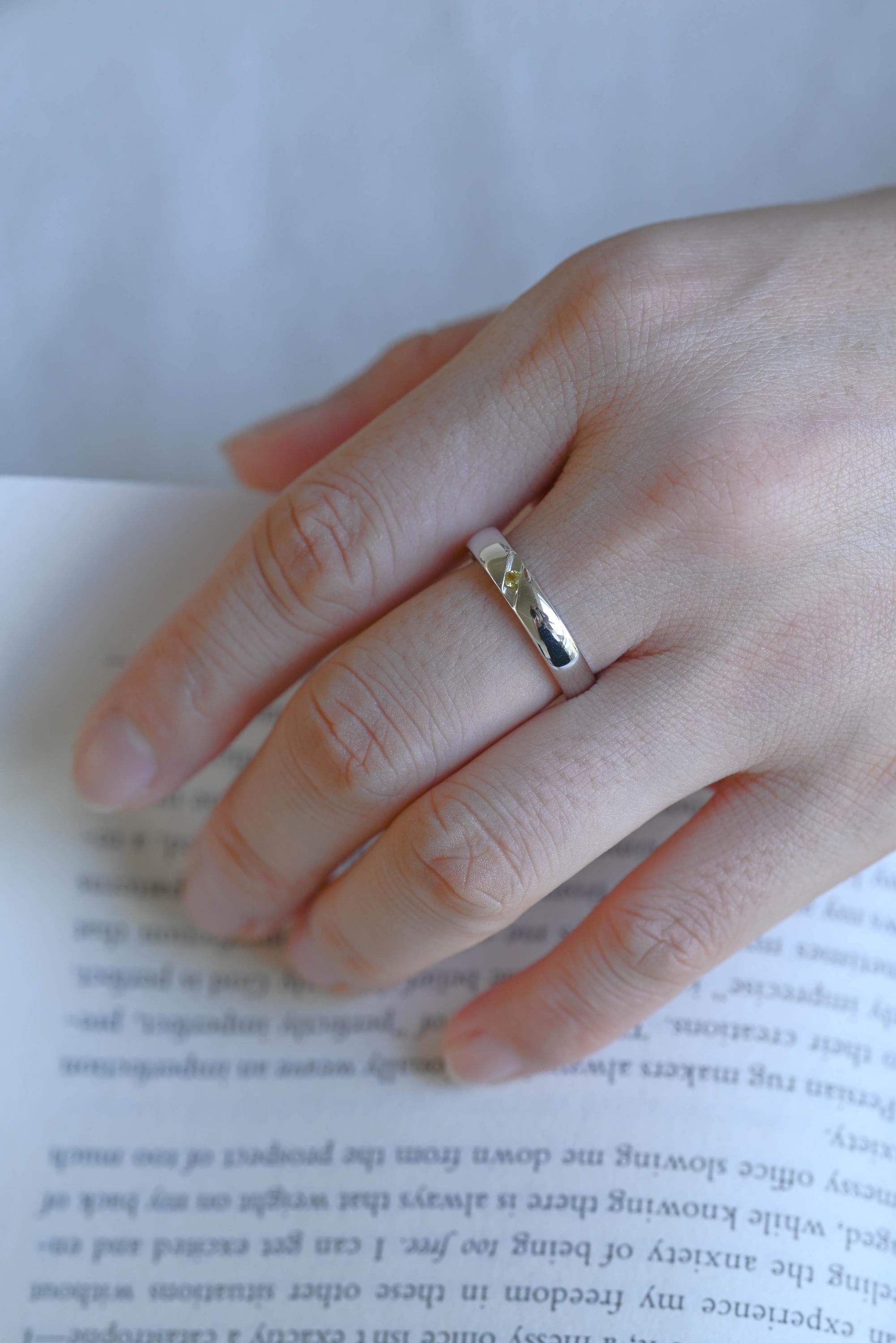 Solid Gold Yellow Sapphire Wedding Band, Matching Ring