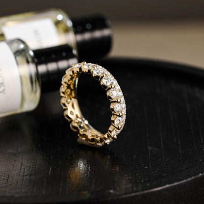 Solid Gold Round Cut Moissanite Wedding Band, Anniversary Ring