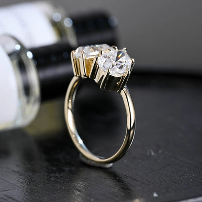 Solid Gold Toi et Moi Heart & Pear Cut Moissanite Engagement Ring, Two Stone Promise Ring