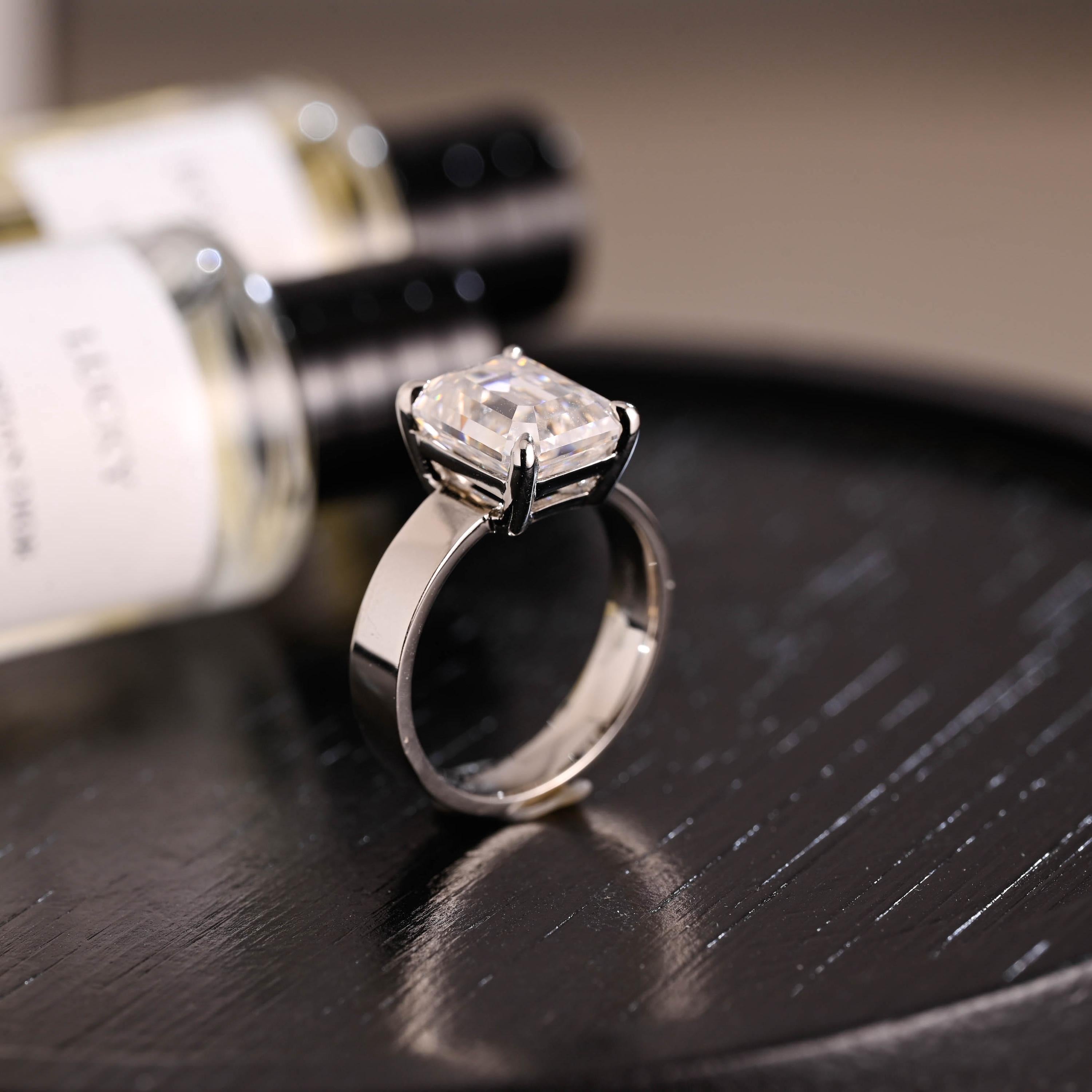 Solid Gold 5mm Solitaire Emerald Cut Moissanite Engagement Ring, Proposal Ring, Promise Ring, Wedding Ring, Anniversary Gift for Women Wife