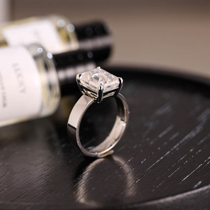 Solid Gold 5mm Solitaire Emerald Cut Moissanite Engagement Ring, Proposal Ring, Promise Ring, Wedding Ring, Anniversary Gift for Women Wife