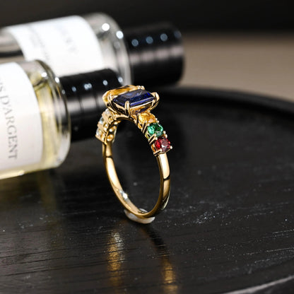 Solid Gold Toi et Moi Emerald Cut Lab Grown Sapphire & Pear Citrine Engagement Ring