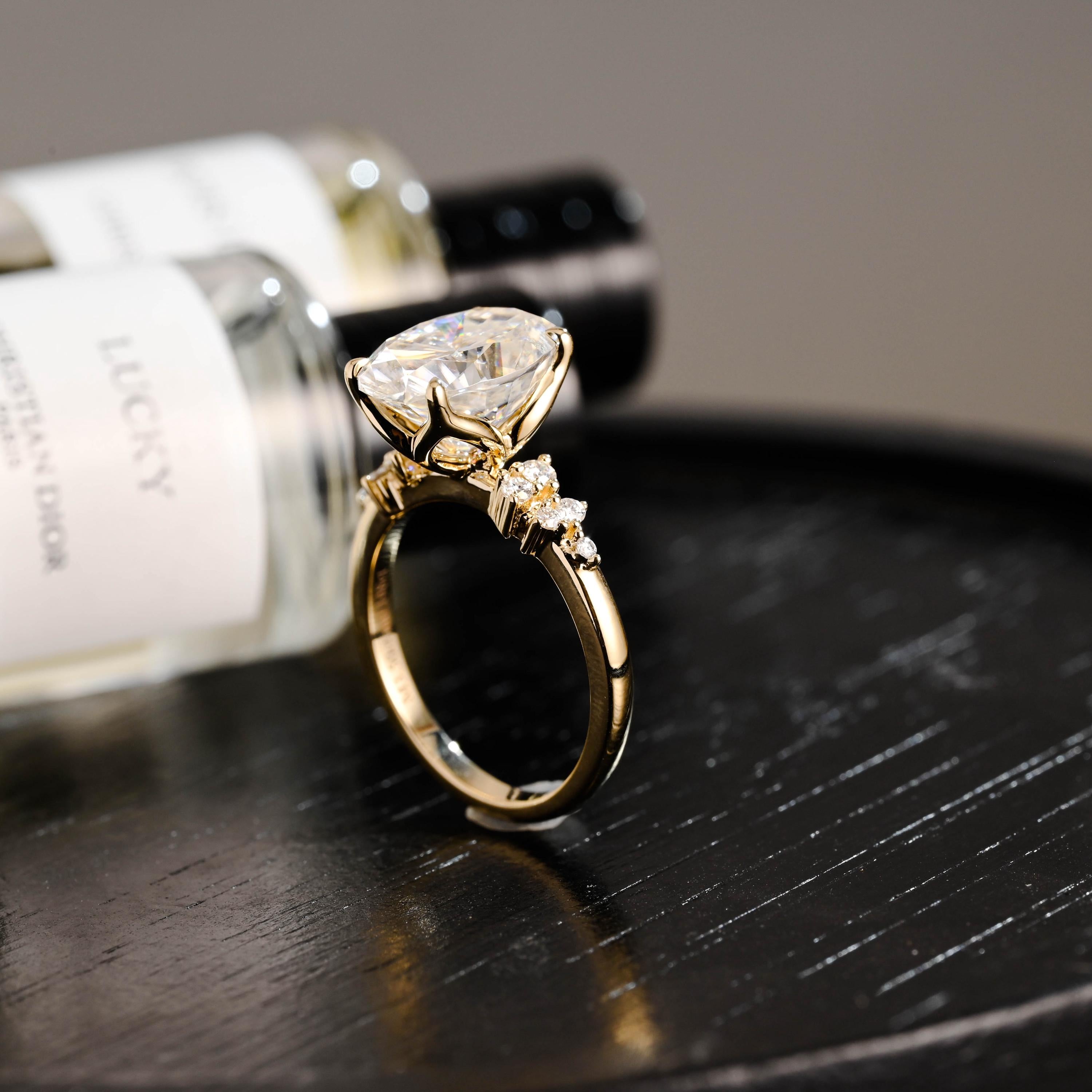 Solid Gold Oval Cut Moissanite Engagement Ring, Anniversary Gift Birthday Gift for Women Wife