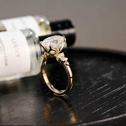 Solid Gold Oval Cut Moissanite Engagement Ring, Anniversary Gift Birthday Gift for Women Wife