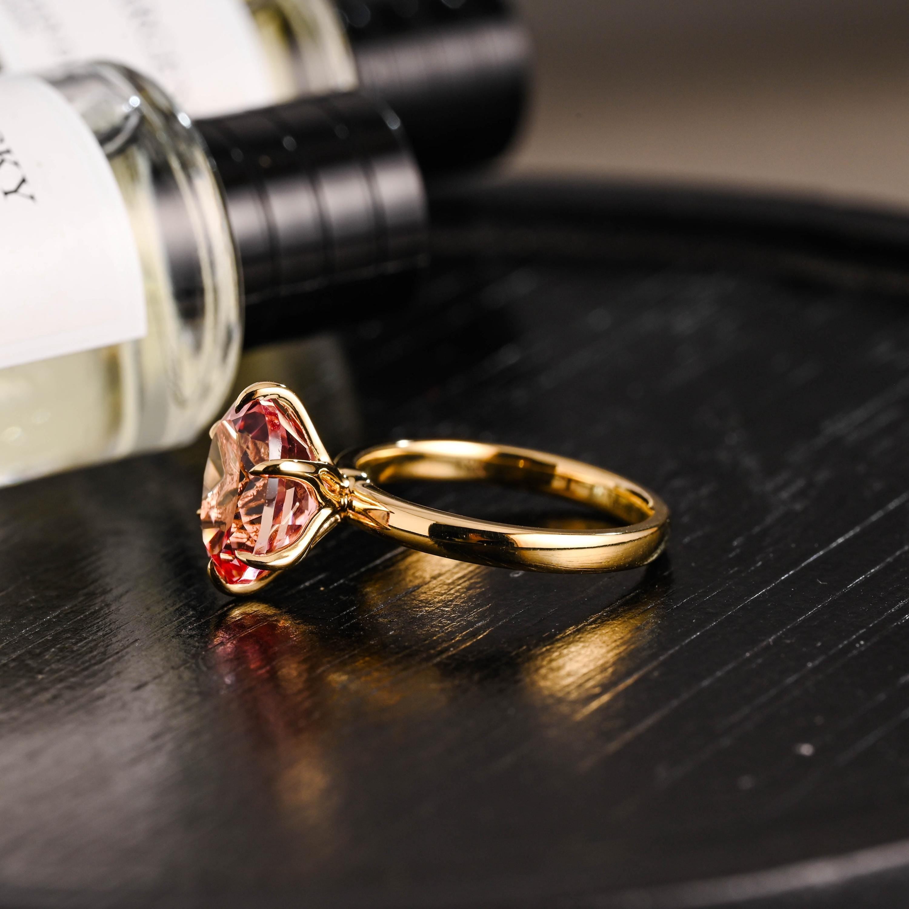 Solid Gold Oval Cut Lab Grown Pink Sapphire Engagement Ring, Nature Inspired Ring