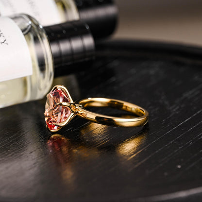 Solid Gold Oval Cut Lab Grown Pink Sapphire Engagement Ring, Nature Inspired Ring