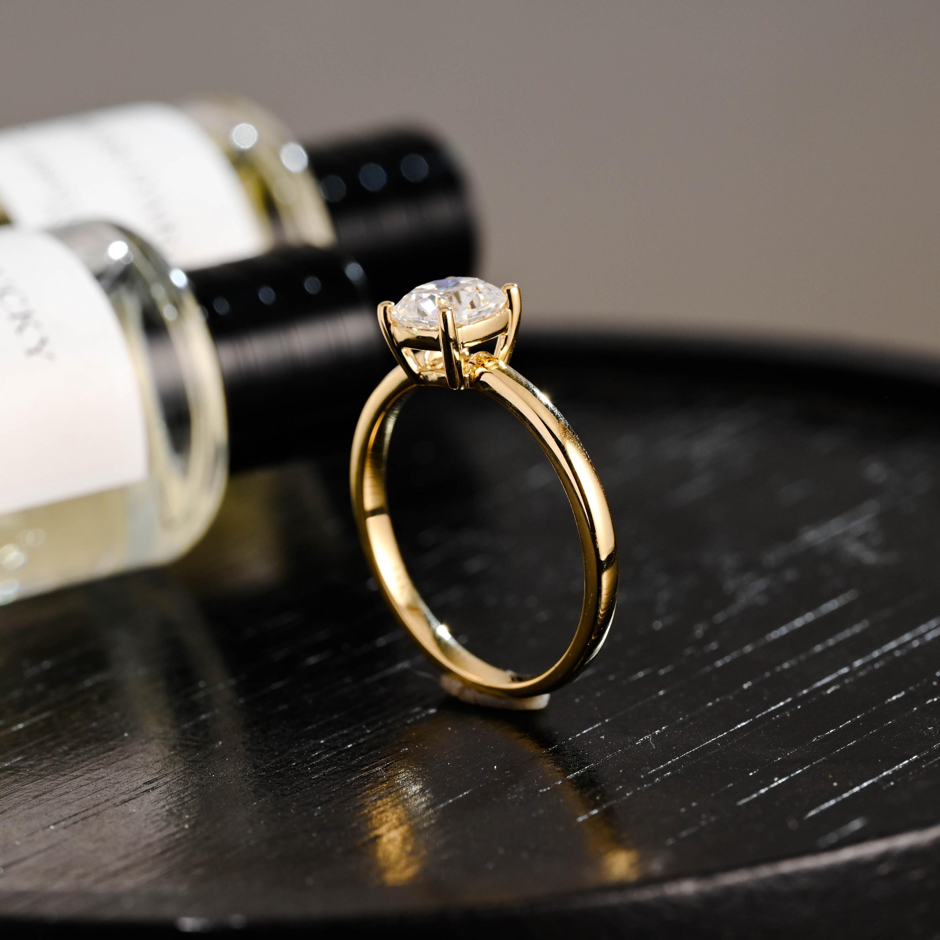 Solid Gold Cushion Cut Moissanite Engagement Ring, Solitaire Cushion Cut Moissanite Wedding Ring, Anniversary Ring, Low Setting Cushion Ring