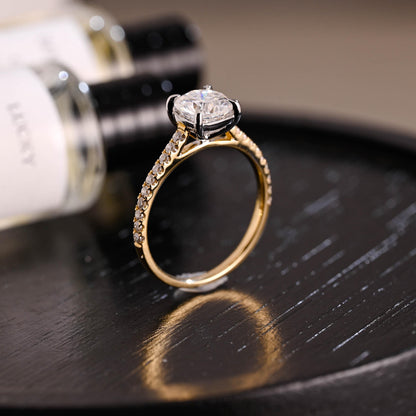 Solid Gold Two Tone Cushion Moissanite Engagement Ring, Proposal Ring, Half Eternity Promise Ring, Wedding Ring, Anniversary Gift for Women