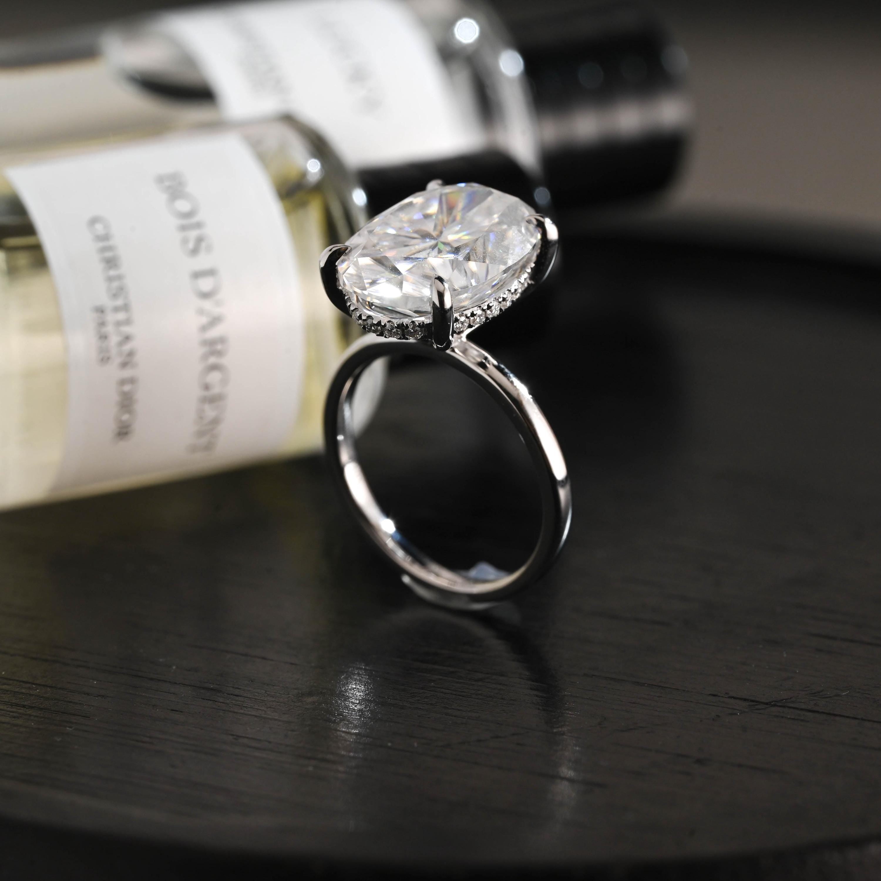 Solid Gold Oval Moissanite Engagement Ring, Anniversary Gift Birthday Gift for Women