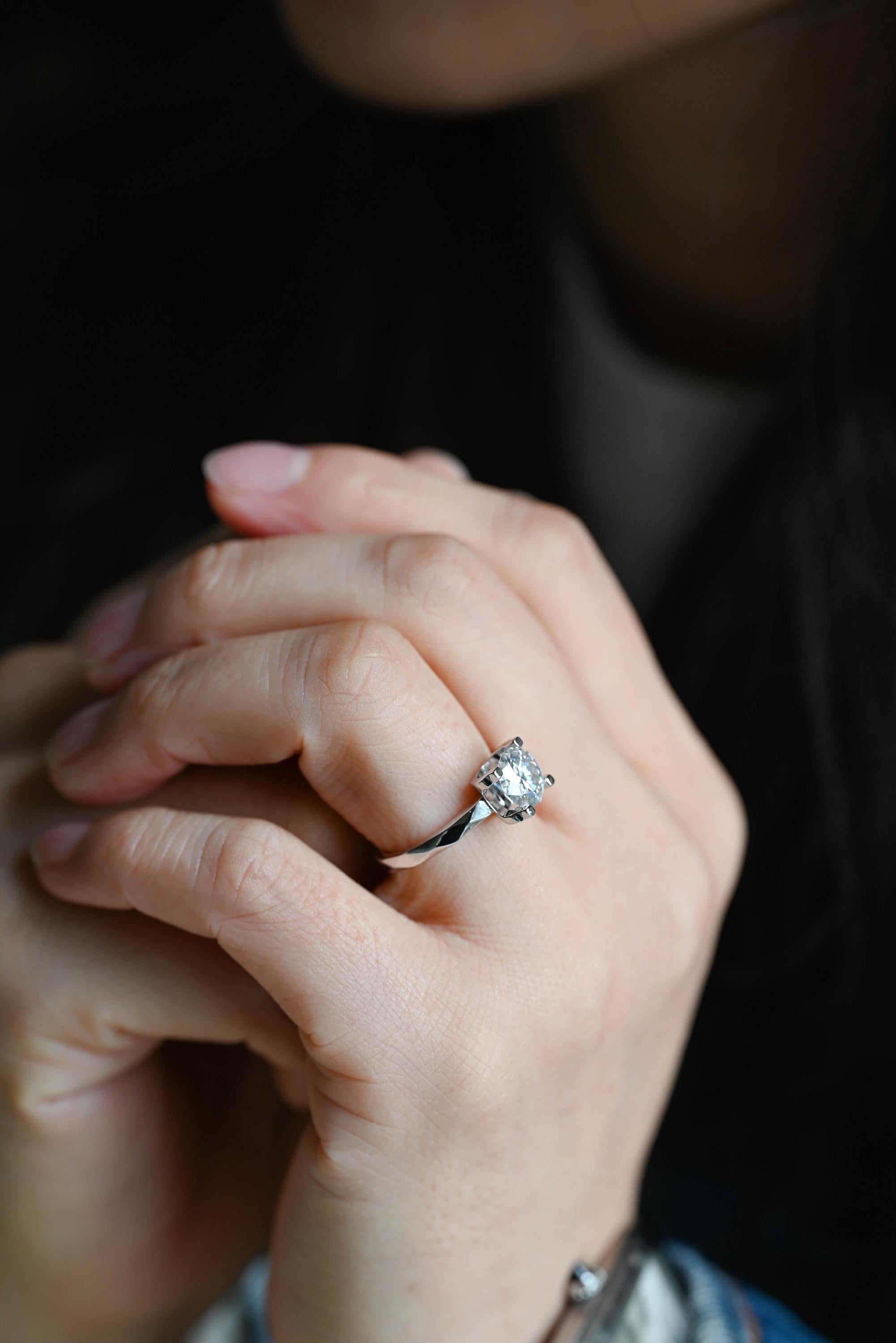 Irregular Band Solid Gold Round Cut Moissanite Engagement Ring, Promise Ring, Wedding Ring