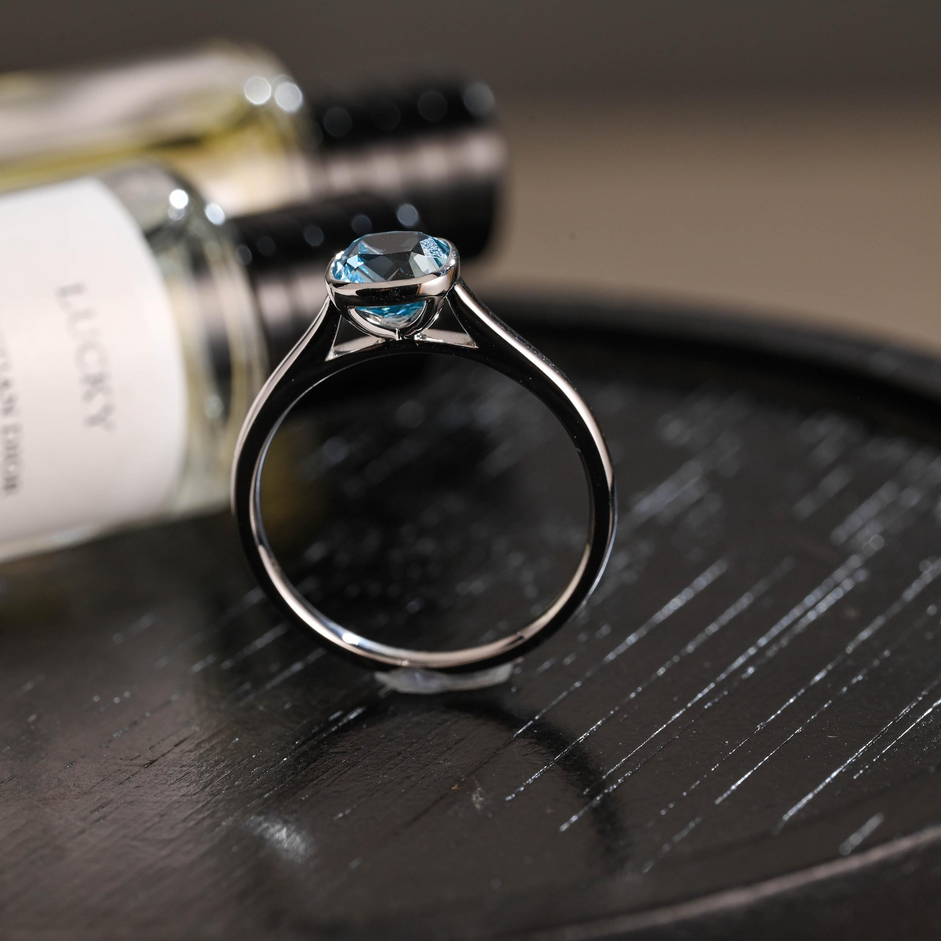Solid Gold Cushion Cut Aquamarine Engagement Ring, Proposal Ring, Promise Ring, Wedding Ring, Anniversary Gift Birthday Gift for Women Wife