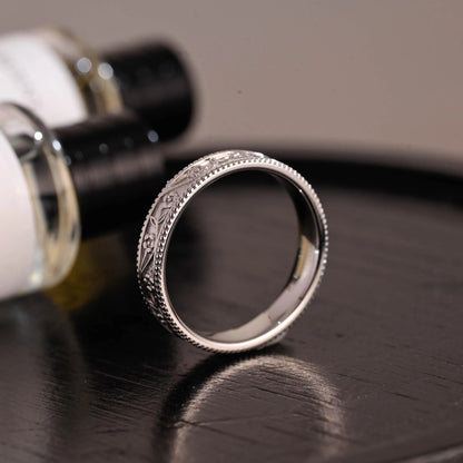Solid Gold Floral Wedding Band, Ornate Wedding Ring, Milgrain Matching Band, Anniversary Gift Birthday Gift Valentine's Day Gift for Women