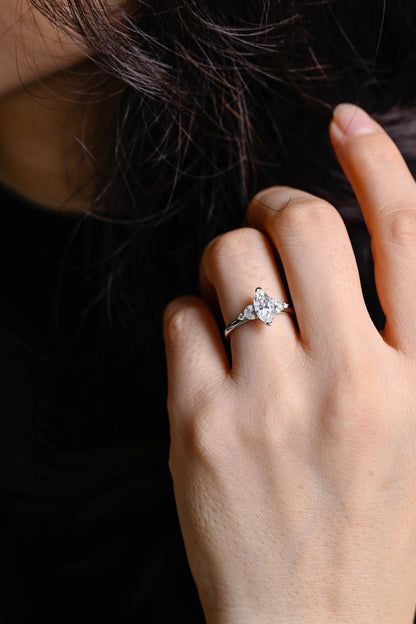 Solid Gold Marquise Moissanite Engagement Ring, Anniversary Gift