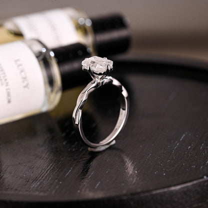 Solid Gold Emerald Cut Moissanite Engagement Ring, Proposal Ring, Promise Ring, Wedding Ring, Anniversary Gift Birthday Gift for Women Wife