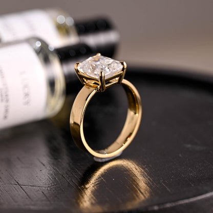 Solid Gold Solitaire Radiant Moissanite Engagement Ring, Anniversary Gift for Women