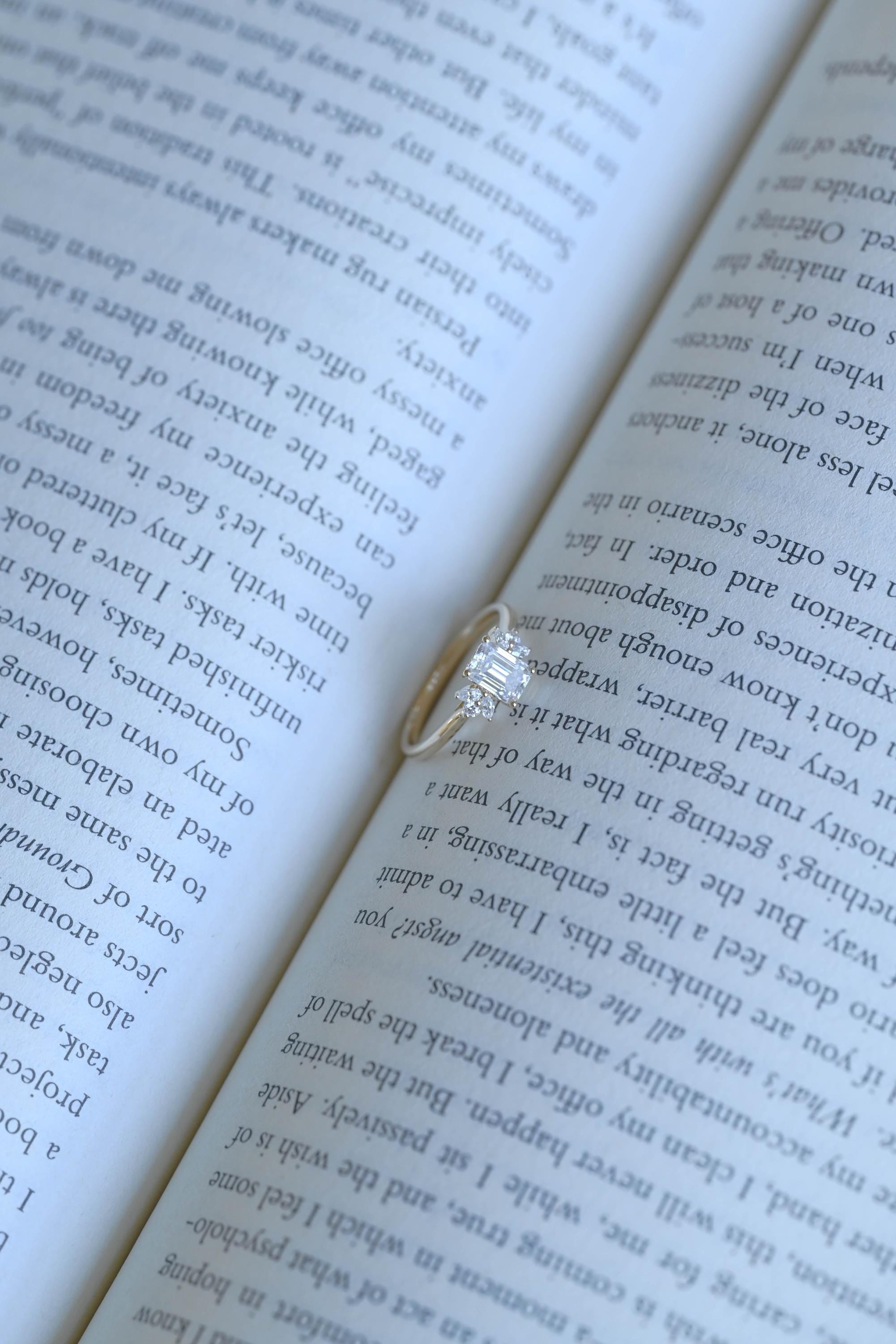 Solid Gold Emerald Cut Moissanite Engagement Ring, Proposal Ring, Promise Ring, Wedding Ring, Anniversary Gift Birthday Gift for Women