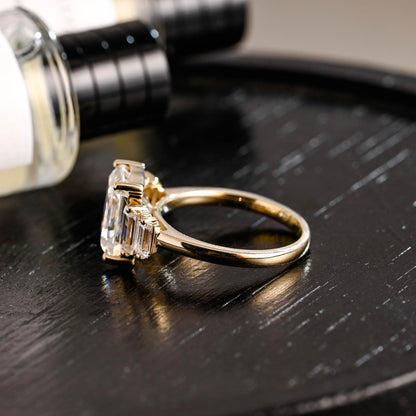 Solid Gold Emerald Cut Moissanite Engagement Ring, Proposal Ring, Promise Ring, Wedding Ring, Anniversary Gift Birthday Gift for Women