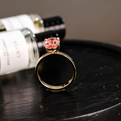 Solid Gold Oval Cut Solitaire Lab Grown Pink Sapphire Engagement Ring, 3mm Wide Proposal Ring
