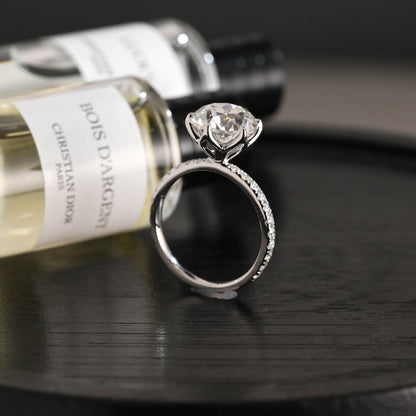 Solid Gold Tulip Setting Round Cut Moissanite Engagement Ring, Anniversary Gift Birthday Gift for Wife