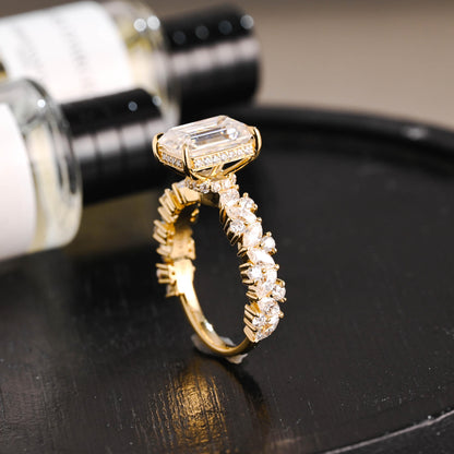 Solid Gold Emerald Cut Moissanite Engagement Ring, Proposal Ring, Promise Ring, Wedding Ring, Anniversary Gift Birthday Gift for Women Wife