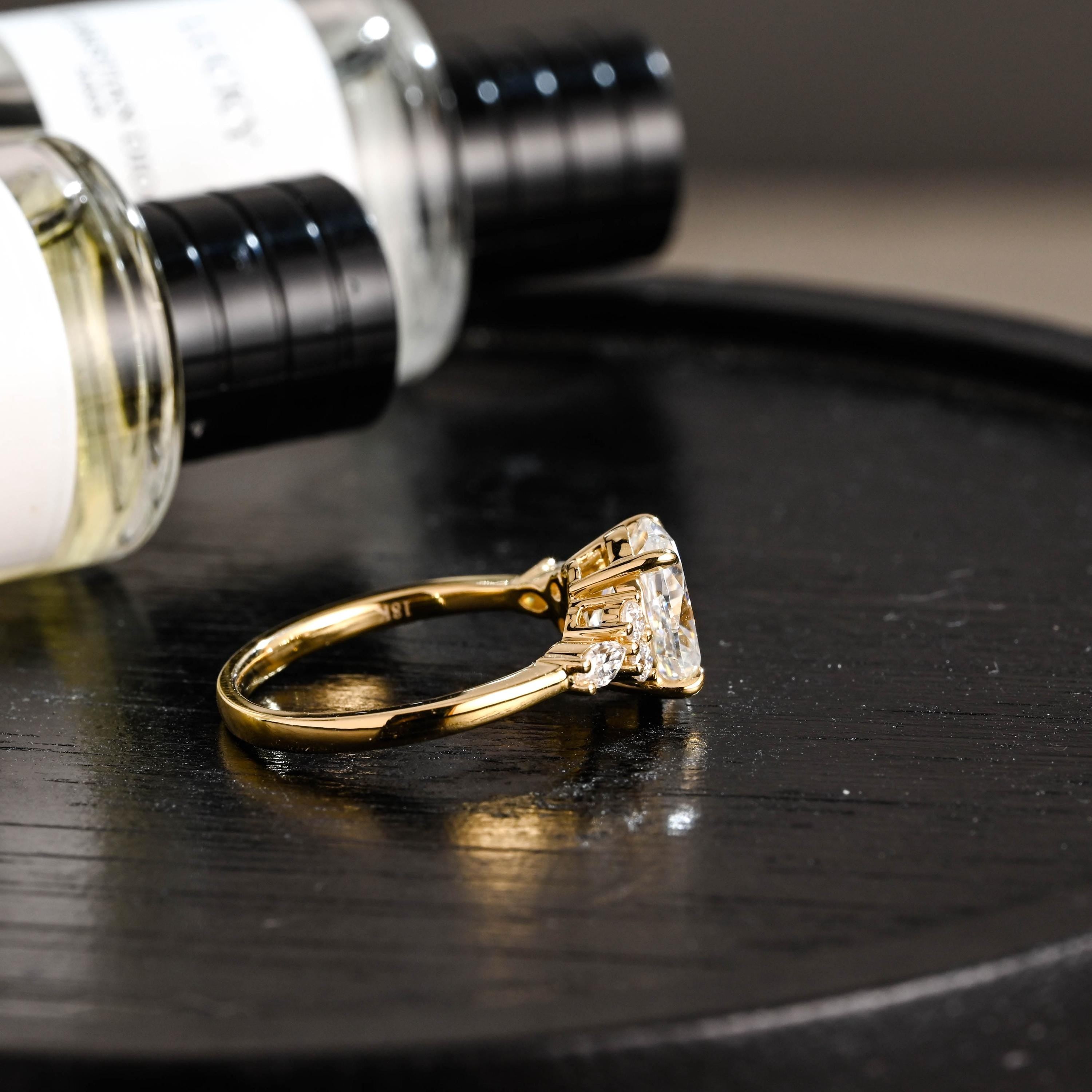 Solid Gold Oval Cut Moissanite Engagement Ring, Anniversary Gift for Women
