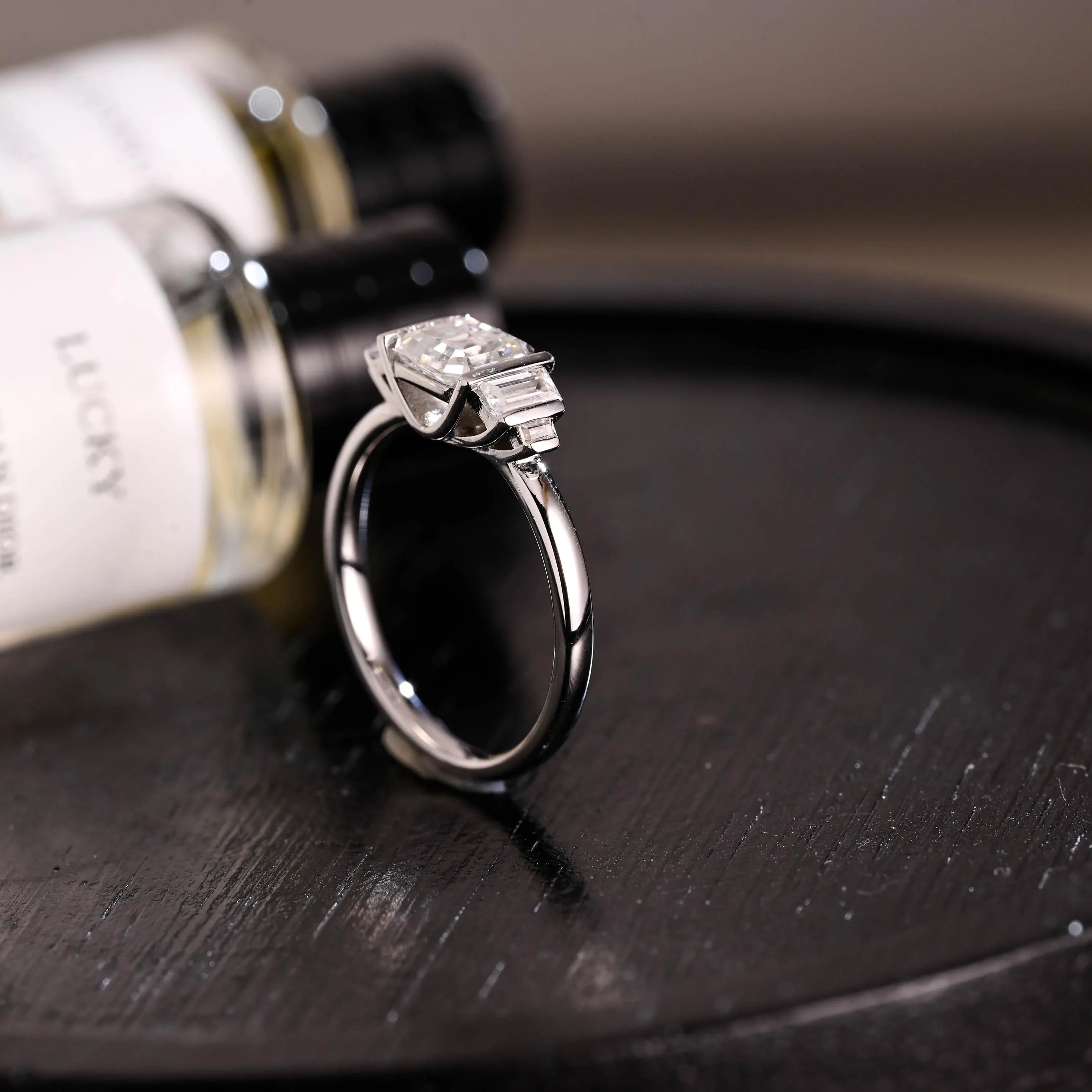 Solid Gold Asscher Cut Moissanite Engagement Ring, Anniversary Gift Birthday Gift for Women Wife