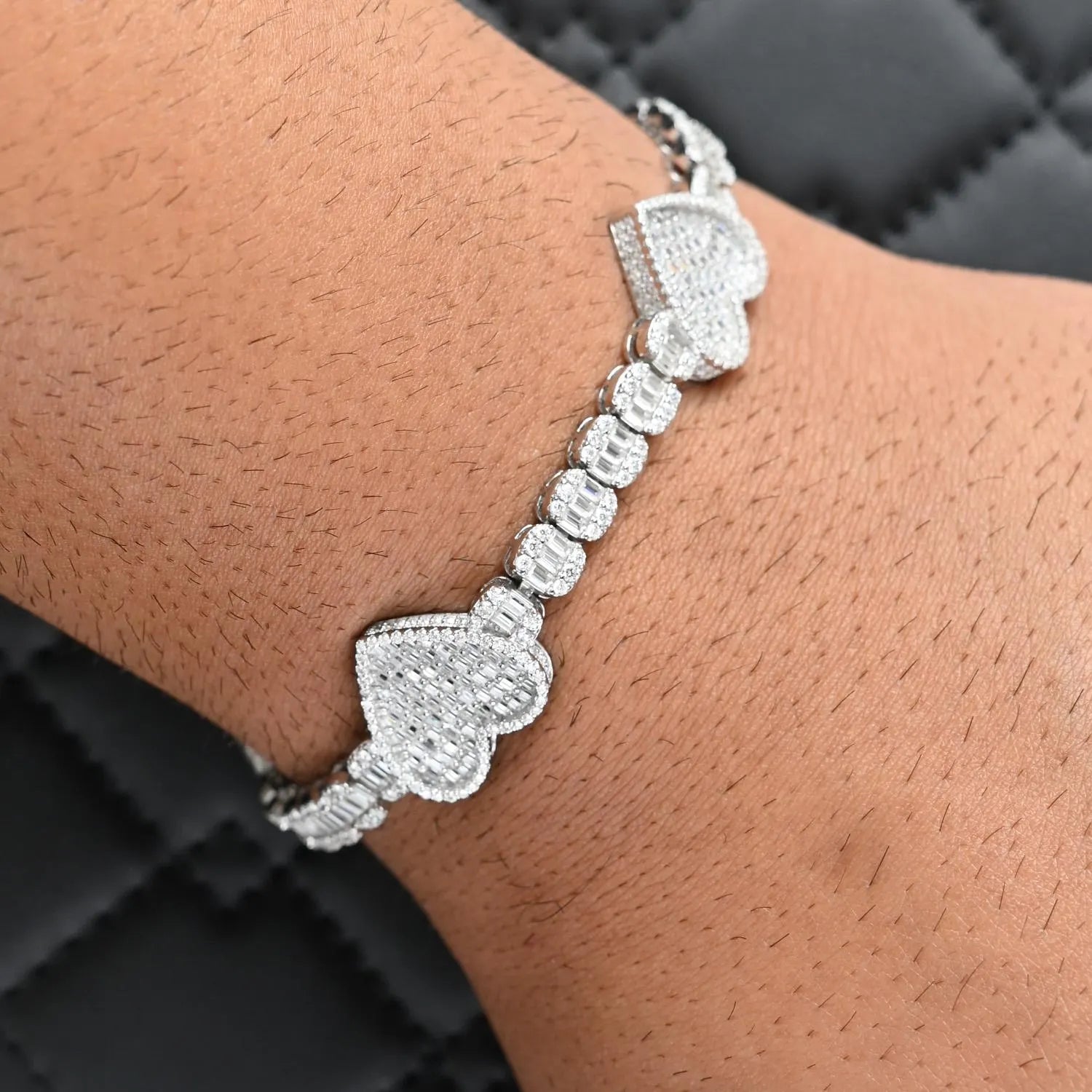 Heart Baguette Bracelet 9CTW VVS Moissanite Diamond Bracelet 16mm 925 Sterling Silve