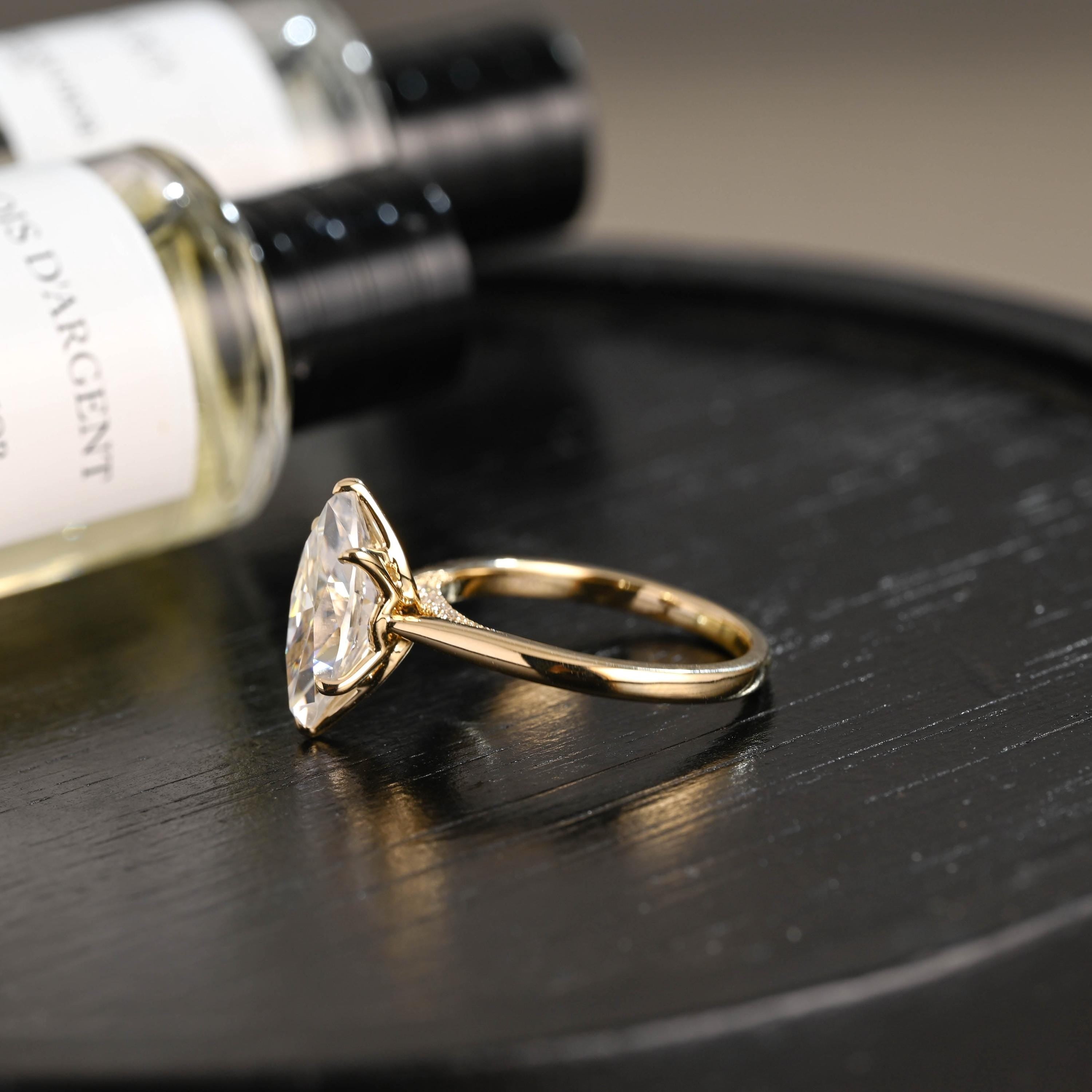 Tulip Marquise Moissanite Solid Gold Engagement Ring