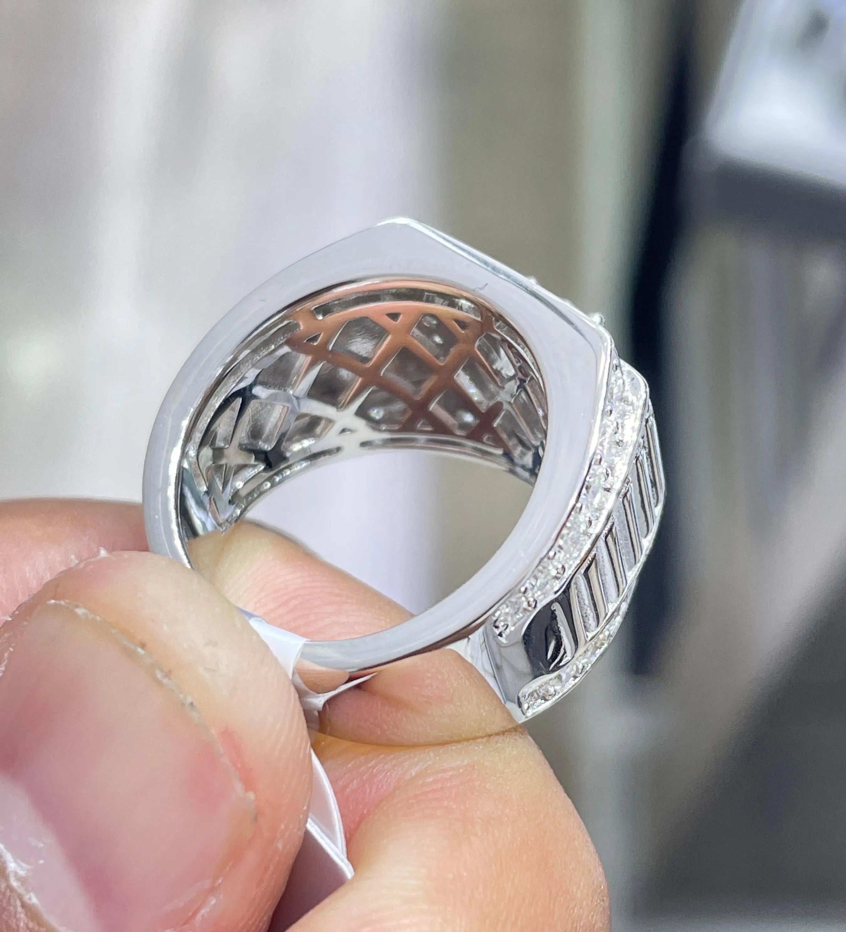Iced Out Baguette Moissanite Ring: 925 Silver Hip Hop Pinky Ring
