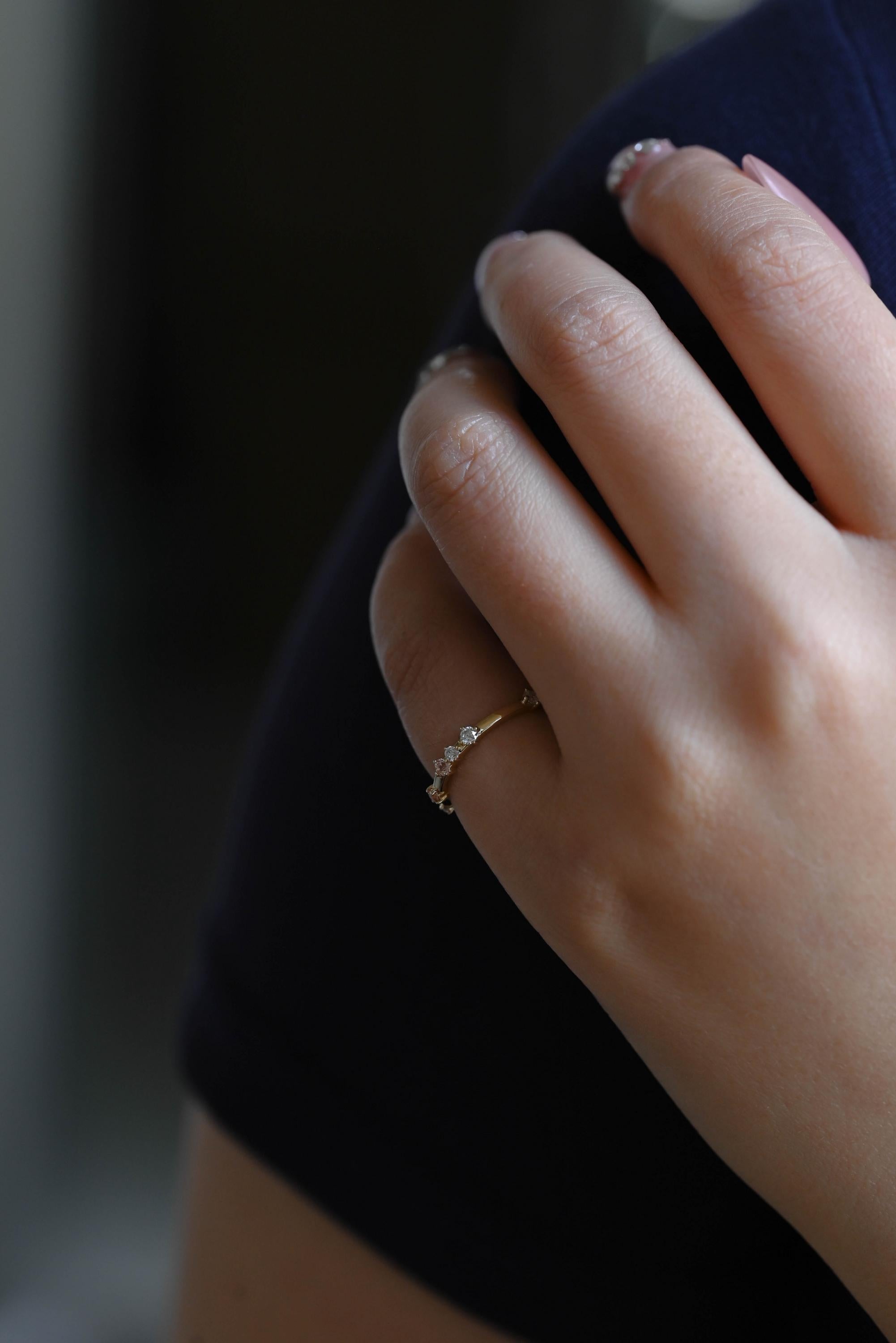 Solid Gold Moissanite Wedding Band, Pink Blue Orange Ring