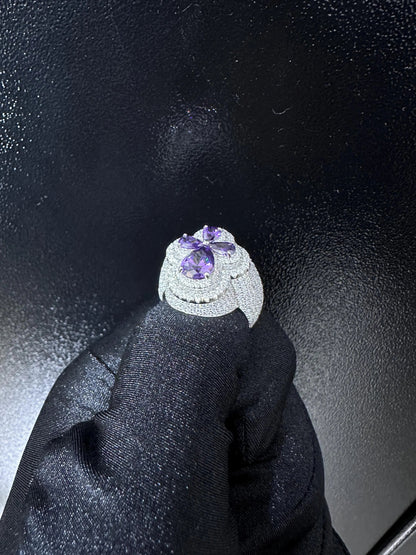 Oversized Moissanite Diamond Men's Ring: Purple Sapphire Hip Hop Bling