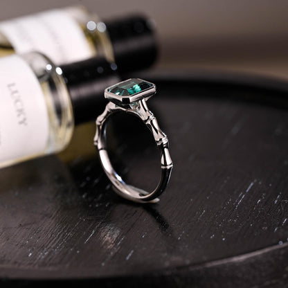 Solid Gold Lab Grown Emerald Engagement Ring, Promise Ring, Wedding Ring, Anniversary Gift Birthday Gift Valentine's Day Gift for Women Wife
